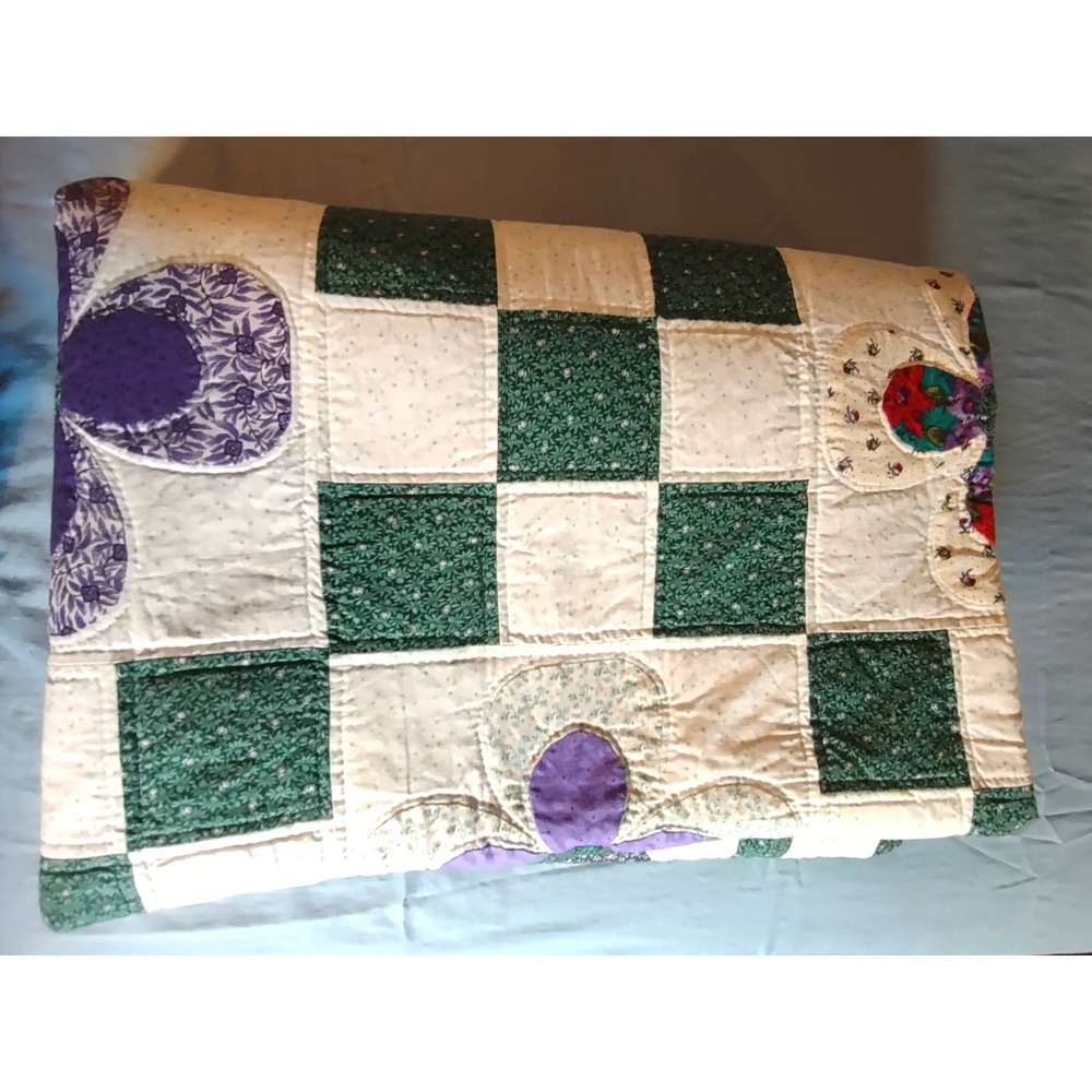 Vintage Flower Design Quilt Large 70 x 94 Full Size Hand Sewn Signed 1994 - Picture 6 of 16